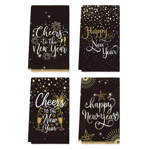 lot 2120 image: Artoid Mode Champagne Happy New Year Kitchen Towels Dish Towels, 18x26 Inch Farmhouse Cheers Star Fireworks Decoration Hand Towels Set of 4