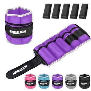 lot 2121 image: Henkelion 1 Pair 6 Lbs Adjustable Ankle Weights For Women Men Kids, Strength Training Wrist And Ankle Weights Set For Gym, Fitness Workout, Running, Lifting Exercise Leg Weights - each 3 Lbs Purple