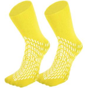 lot 2128 image: HCS XL Hospital Socks with Grips for Women and Men (6 Pairs) - 360 Hospital Grip Socks for Women, Men, Elderly, Seniors - Non Slip Socks, All-Around Tread - Fall Risk Patient Slippers (Yellow, XL)