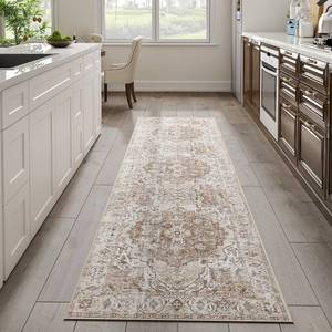 lot 2137 image: jinchan Runner Rug 2x6 Washable Hallway Rug Vintage Traditional Floor Cover Thin Taupe Multi Distressed Floral Indoor Mat for Kitchen Bathroom Bedroom Living Room