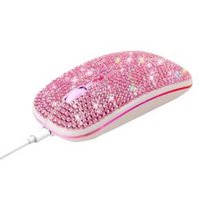 lot 2147 image: HXMJ Bling Dazzling Rechargeable 2.4GHz5.2 Bluetooth Wireless Mouse Covered with Crystal Diamond Rhinestone,RGB Backlit,Great Gift idea for Her (Pink)