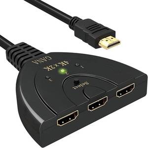 lot 2154 image: HDMI Switch, GANA 4K HDMI Splitter 3 in 1 Out, 3-Port HDMI Switcher Selector with Pigtail HDMI Cable,Supports Full HD 4K 1080P 3D Player, HDMI Hub Compatible with Fire Stick,HDTV,PS4 Game Consoles,PC