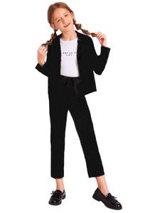 lot 2155 image: Milumia Girls Two Piece Outfit Solid Open Front Blazer and Pants Set Plain Black 9 Years
