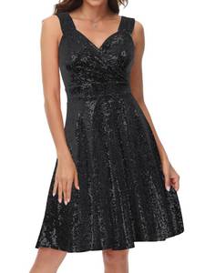 lot 2185 image: Sexy Sequin V-Neck A-line Cocktail Dress Clubwear Night Out Black Size L