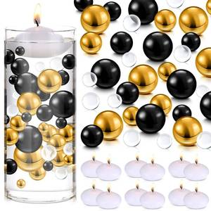 lot 2186 image: Fumete 10162 Pcs Suspending Candles for Centerpieces Transparent Water Gel Beads for Vases Pearl Beads for Vase Filler Wedding Bridal Shower Party Floral Decorations(Black, Gold)