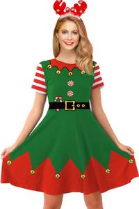 lot 2206 image: Women Christmas Elf Dress Casual Swing A-Line Flare Skater Round Neck Ugly Costume Green XL