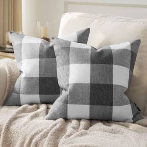 lot 2223 image: Phantoscope Pack of 2 Gingham Buffalo Check Plaid Throw Decorative Pillow Cover Outdoor Indoor Throw Pillows Farmhouse Square Pillow Cases for Home Decor Grey,18 x 18 Inches