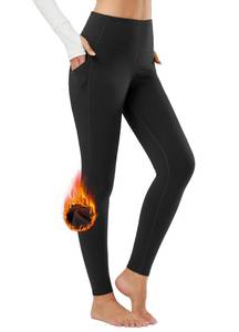 lot 2230 image: BALEAF Womens Fleece Lined Leggings Thermal Warm Winter Tights High Waisted Thick Yoga Pants Cold Weather with Pockets Black L
