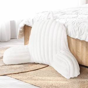 lot 10251 image: AELS Large Reading Pillow Replacement Cover with Arms and Pockets (Cover ONLY), 18in Soft Faux Fur Striped Backrest Pillow Cover Fits Standard Size Reading Pillows, Cream White
