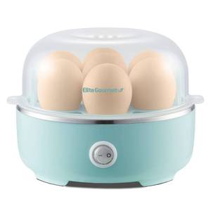 lot 10258 image: Elite Gourmet EGC115M Easy Egg Cooker Electric 7-Egg Capacity, Soft, Medium, Hard-Boiled Egg Cooker with Auto Shut-Off, Measuring Cup Included, BPA Free, Retro Mint
