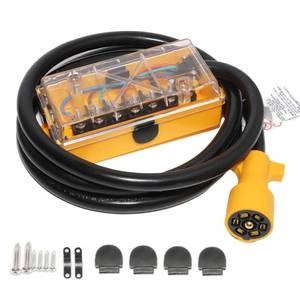 lot 10271 image: MECMO 7 Way Plug Inline Trailer Cord 8Ft w 7 Gang Junction Box, UL Listed Heavy Duty 7 Terminals Trailer Electrical Box Waterproof Clear Transparent Cover for Rewiring RV Camper Trailer Light, Yellow