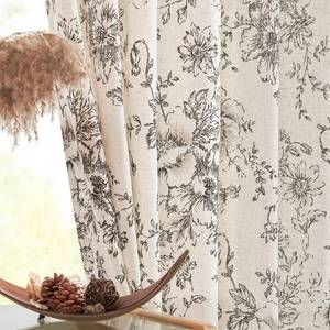 lot 10283 image: jinchan Linen Blend Curtains Floral Curtains for Living Room 90 Inch Length Black Printed Curtains Rod Pocket Back Tab Farmhouse Peony Flower Patterned Drapes Bedroom Window Curtain Set 2 Panels