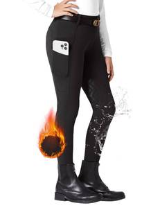 lot 10284 image: FitsT4 Sports Girls Fleece Horse Riding Pants Kids Winter Equestrian Breeches Schooling Tights with Pockets Black X-Small