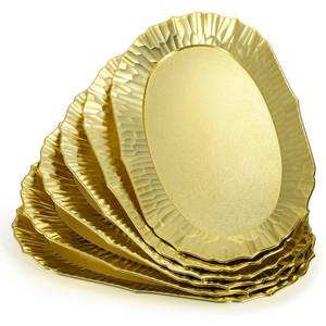 lot 10285 image: AVLA 6 Pack Plastic Serving Tray, Gold Serving Platter Set, Reusable Party Snack Serving Tray, Decorative Food Appetizer Platters for Dessert Table, Cupcake, Charcuterie, Cookies, 14in x 8.5in