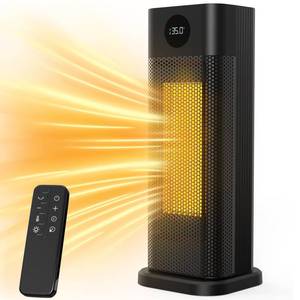 lot 10289 image: Space Heater - 1500W PTC Ceramic Tower Heaters for Indoor Use with Adjustable Thermostat, Timer and Remote Control, Quick 1s Heat-up 70° Oscillation Electric Heater for Office, Bedroom, Room, Home