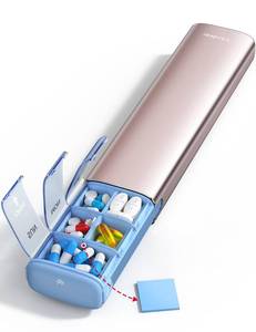 lot 10296 image: Vaydeer 7 Day Weekly Pill Organizer (Support 2 Times a Day), Metal Travel Pill Case, Large Capacity Daily Cute Pill Box for Supplements, Pills, Vitamins and Medication (Rose Gold)