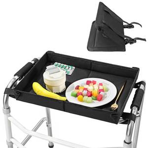 lot 10304 image: Rhino Valley Walker Tray for Folding Walker, Foldable Tray for Walker with Cup Holder, Walker Accessories for Elderly Rolling Walker Tray, Non-slip Mobility Table Trays for Walkers for Seniors - Black