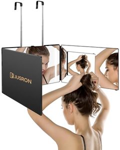 lot 10306 image: JUSRON 360 Viewing Angle Self Hair Cutting Mirror, Clear Anti-Fog HD Glass, USB Rechargeable, Easy to Use, Height Adjustable, Portable, Good Choice for Gifts