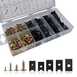 lot 10309 image: Jawmoy 170 PCS Car Screw Assortment Set, 9 Different Sizes of U Nuts Screw Clip Replacement Parts, Bumper Decorative Panel Metal Rivet Retainer Set, Universal Fasteners for Most Cars (Gold and Black)