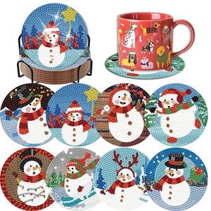 lot 10322 image: A 8 Pieces Christmas Snowman Diamond Coasters with Holder DIY Cute Christmas Snowman Diamond Art Coasters 5d Diamond Coasters for Beginners Adults for Christmas Holiday Gift