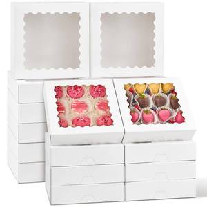 lot 10327 image: ZORRITA 9in x 9in x 2.5in Chocolate Covered Strawberries Boxes with Window, 20 Pack Auto Pop-up Cookie Boxes White Bakery Boxes with for Pie, Donuts, Muffins, Cheesecakes, Treats