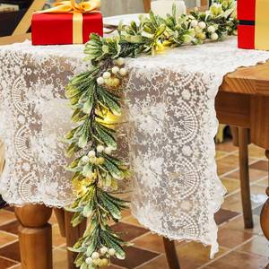lot 10332 image: Ethlomoer 6.6FT Flocked Olive Christmas Garland Pre-Lit with 20 LED Lights, Battery Operated, Lighted Garland with Snowflakes for Mantle Fireplace Stairs, Christmas Decorations