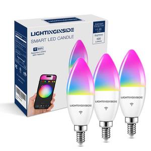 lot 10333 image: Lightinginside E12 Smart Bulb 60W Equivalent, 500LM 6W WiFi Candelabra LED Light Bulb Compatible with AlexaGoogle Home, No Hub Required, RGBCW Chandelier Candle Bulb, 2.4G WiFi Only, ETL Listed, 3PCS