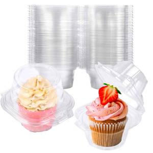 lot 10334 image: NPLUX 50 Pack Individual Cupcake Containers Plastic Cupcake Boxes Cupcake Holders Stackable Deep Dome Cupcake Carrier