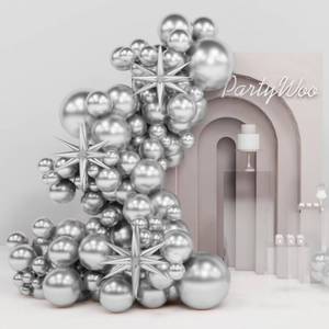 lot 10337 image: PartyWoo Metallic Silver Balloons, 110 pcs 22 Inch Star Balloons and Silver Balloons Different Sizes Pack of 18 Inch 12 Inch 10 Inch 5 Inch for Balloon Garland, Birthday Decorations, Party Decorations
