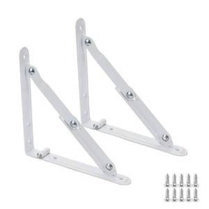 lot 10343 image: Meprotal 2pcs Folding Shelf Bracket 6-Inch, Heavy Duty Collapsible Shelf Brackets, Metal Foldable Shelf Table Bracket Supports Space Saving Triangle Corner Brace (White)