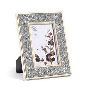 lot 10349 image: Picture Frame 5x7 Photo Frame Gold Edge Silver Crystal Diamonds with Real Glass,Horizontal and Vertical for Wall Hanging and Tabletop personalized Gifts for Wedding Graduation (1, 5in x 7in)