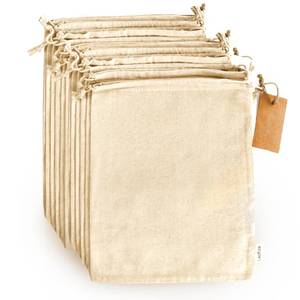 lot 10352 image: LEAFICO Cotton Produce Bags - Large 10x12 Inch - 12 Pcs Multipurpose Eco Cloth Bags - Muslin Bags with Drawstring - Canvas Bags - Vegetable and Bread Bags - Fabric Sachet Bags - Linen Bag