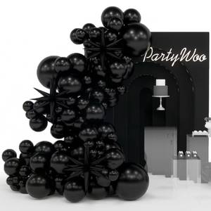 lot 10353 image: PartyWoo Black Balloons, 110 pcs 22 Inch Star Balloons and Black Balloons Different Sizes Pack of 18 Inch 12 Inch 10 Inch 5 Inch for Balloon Garland or Arch as Birthday Decorations, Party Decorations