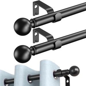 lot 10365 image: A 2 Pack Curtain Rods for Windows 18 to 96 or 102 Inches Max, Adjustable Length,Matte Black, Diameter 68 Inch, Thick Strong 100percent Mental Rods and Brackets