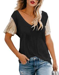 lot 10377 image: Topstype Womens Sequin Short Sleeve Tee V Neck T Shirts Glitter Sparkles Loose Blouse Tops&nbsp(size unknown)