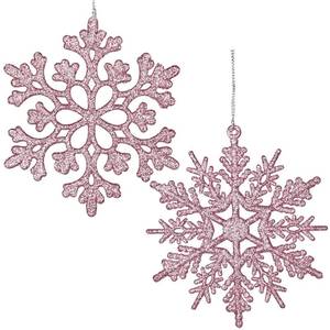 lot 10382 image: DearHouse 36pcs Plastic Snowflake Ornaments, Tiny Sparkling Glitter Snowflake Ornaments on String Hanger for Christmas Tree Decorations (Pink)