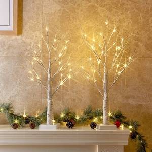 lot 10387 image: PEIDUO Easter Decorations, 2FT Birch Tree with LED Lights, Warm White Light up Tree Lamp, Easter Tree for Home Table Inside, Easter Decor Indoor, Battery Powered, Timer (2PK)