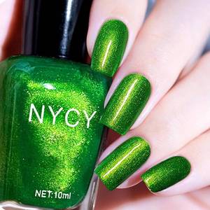 lot 10390 image: COSMOO Green Nail Polish, 10ml Bright Green Quick Dry Nail Lacquer, Green Shimmer Art Varnish, 0.34 fl oz