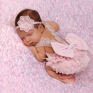 lot 10399 image: Ylsteed Newborn Photography Outfits Girl Newborn Photography Props Lace Romper Newborn Baby Photo Shoot Outfits Girls Photo Props (Strap Style - Pink)