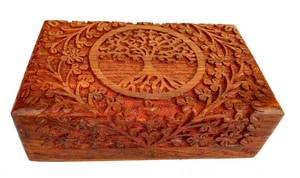 lot 10402 image: Ajuny Handcarved Wooden Decorative Treasure Chest Box 8 x 5 Inch Brown Tree Of Life Pattern - Multipurpose Use As Jewelry Storage, Watch Box, Great for Gifts