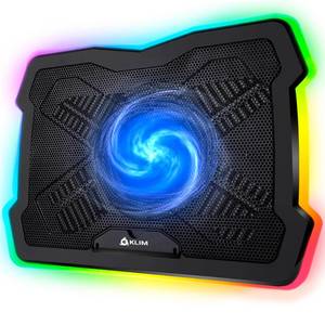 lot 10409 image: KLIM Ultimate - RGB Laptop Cooling Pad with LED Rim - New 2024 - Gaming Laptop Cooler - USB Powered Fan - Very Stable and Silent Laptop Stand - Compatible up to 17in - PC Mac PS5 PS4 Xbox One