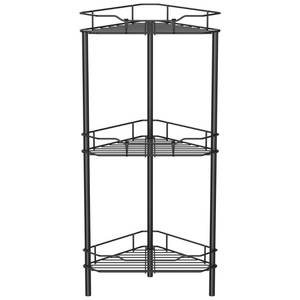 lot 10410 image: HuggieGems 3 Tier Floor Standing Corner Shower Caddy Organizer Shelf with Hooks, Bathroom Shelves Stand Rack, Black
