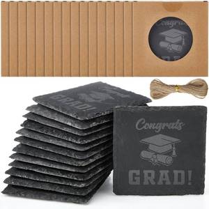 lot 10415 image: A 16 Pcs 2025 Graduation Gifts Slate Coasters Square Drink 4 Inch Engraved Bulk Cup Coaster Set with Anti Scratch Bottom and Gift Box