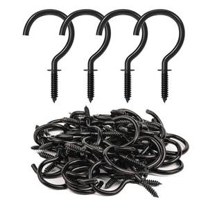 lot 10429 image: RELBRO 50 Pcs Screw Hooks, 1-14 Inch Cup Hooks Screw in Mug Hooks Metal Heavy Duty Screw in Wall Hooks Ceiling Hooks Indoor Outdoor for Utensils Plants Lights Decors Black