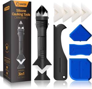 lot 10442 image: Saker Silicone Caulking Tools-3 in 1 Sealant Finishing Tool Grout Remove Scraper Caulk Remover Glass Glue Angle Scraper for Bathroom,Kitchen,Floor,Window,Sink Joint,Frames Seal (Black Blue)