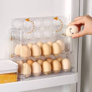 lot 10454 image: Beveetio Flippable Egg Holder For Refrigerator, 3 Layer Egg Storage Container For Refrigerator Side Door, Large Capacity Egg Container, Clear Acrylic Egg Organizer, Egg Storage 30 Count