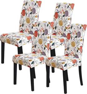 lot 10461 image: Franala Chair Covers 4 Pack Orange Flowers Stretch Stretchable Washable Removable Parsons Chair Slipcover Protector for Kitchen Hotel Dining Wedding Party Restaurant