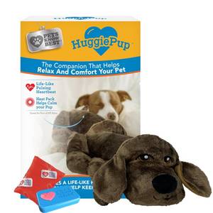 lot 10472 image: Pets Know Best presents HuggiePup - Cuddly Puppy Behavioral Aid Toy, Great for Crate Training- Pulsing Heartbeat, Heating Pack- Chocolate Dog