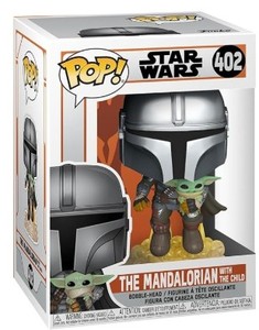 lot 6430 image: Funko Pop Star Wars The Mandalorian - Mandalorian Flying with The Child, Grey