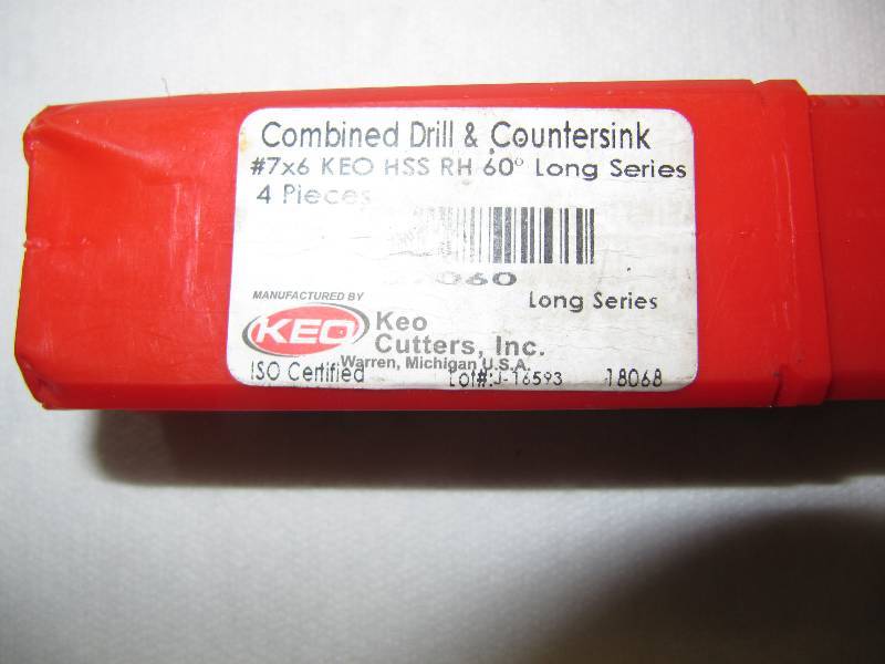 lot 329 image: Jarvis 2-11 12 NPT 4FL.545PROJ3.1313OAL CI TAP & KEO #76 KEO HSS RH 60 Deg Long Series Combined DrillCountersink